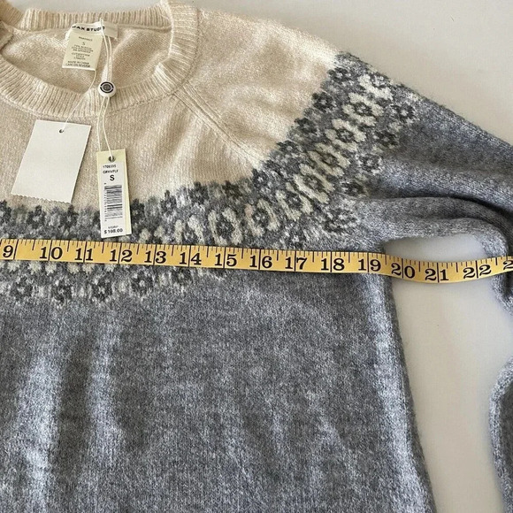 Max Studio Fair Isle Colorblock Pullover Sweater Small Gray Cream Loose Fit NWT - Picture 7 of 9